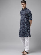 Fabmade Pure Cotton Pathani Kurta Print With Pyjama | Grocsy