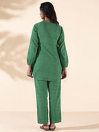 trueBrowns Green Cotton Dobby Relaxed Co-ord Set | Grocsy