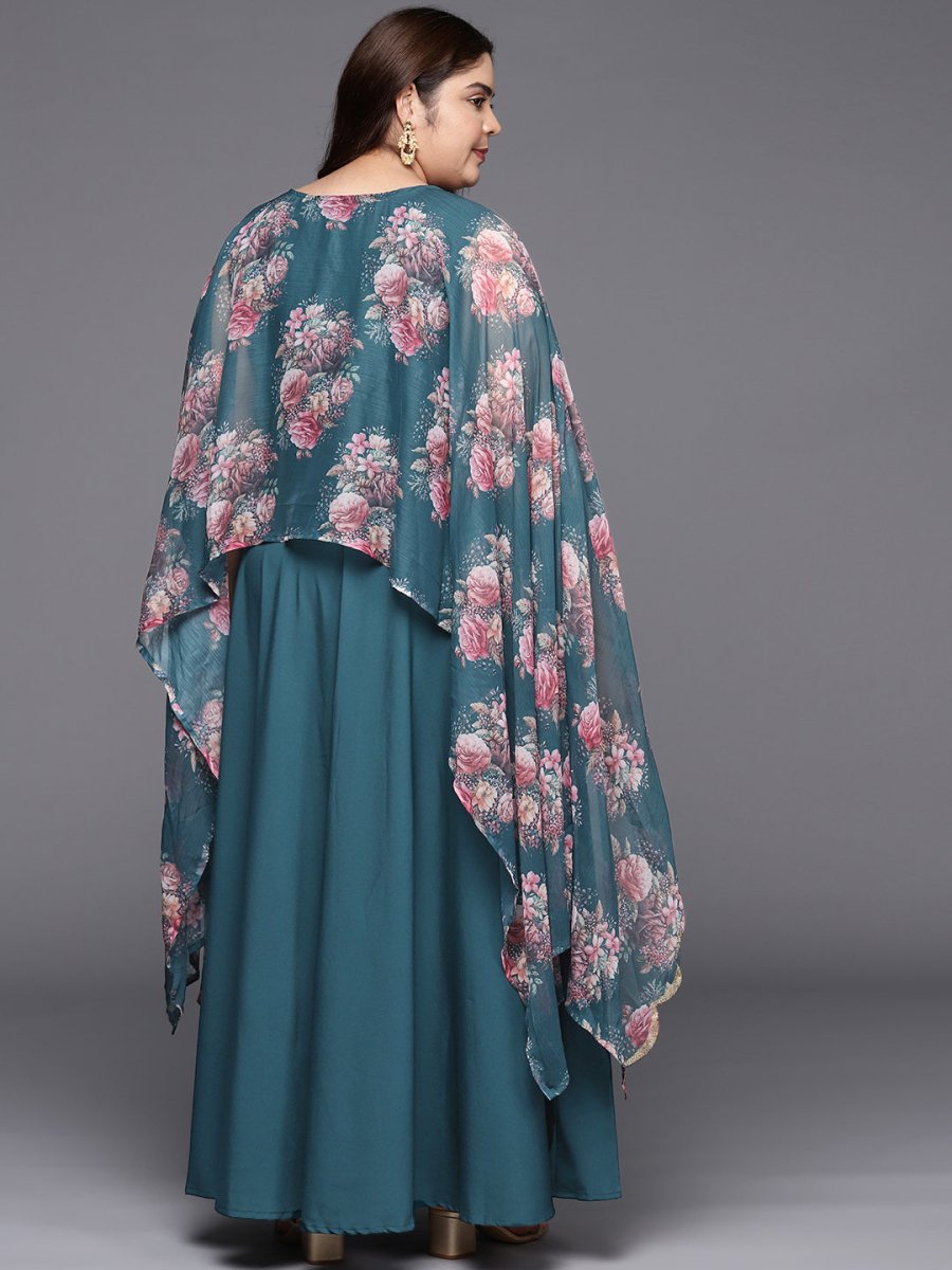 Ahalyaa Plus Size Boat Neck Maxi Ethnic Dress | Grocsy