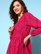 InWeave Women's Maroon Ethnic Print Wrapped Long Dress | Grocsy