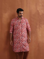 trueBrowns Men's Beige Printed Front Open Kurta | Grocsy