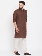 Even Apparels Brown Solid Kurta With Band Collar | Grocsy