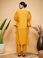 InWeave Women's Mustard Organza Sleeve Kurta Set | Grocsy