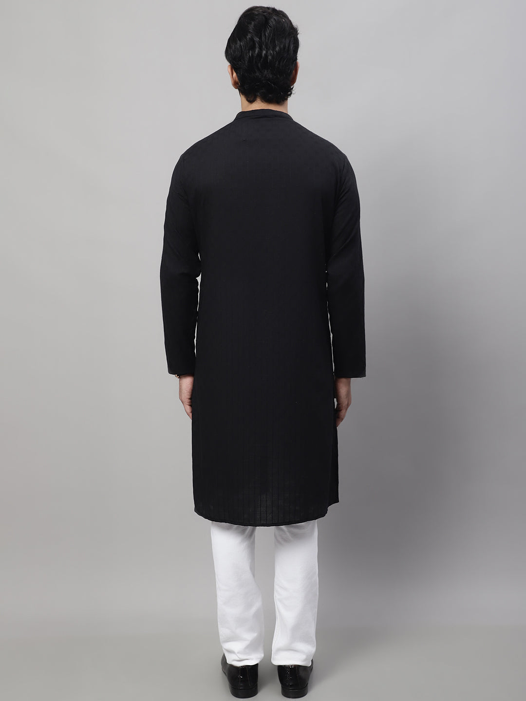 Even Apparels Black Pure Cotton Kurta With Band Collar | Grocsy