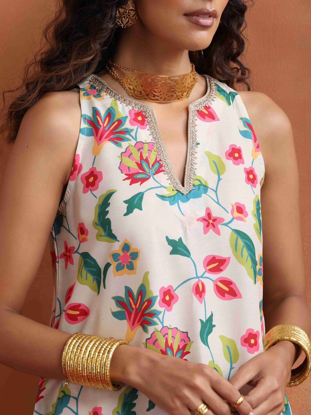 trueBrowns Off White Print Sharara Set | Grocsy