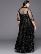 Ahalyaa Plus Size Printed Net V-neck Maxi Ethnic Dress | Grocsy