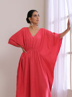 trueBrowns Bright Pink Dobby Kaftan Dress | Grocsy