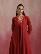 trueBrowns Maroon Cotton Dobby Kurta Set | Grocsy