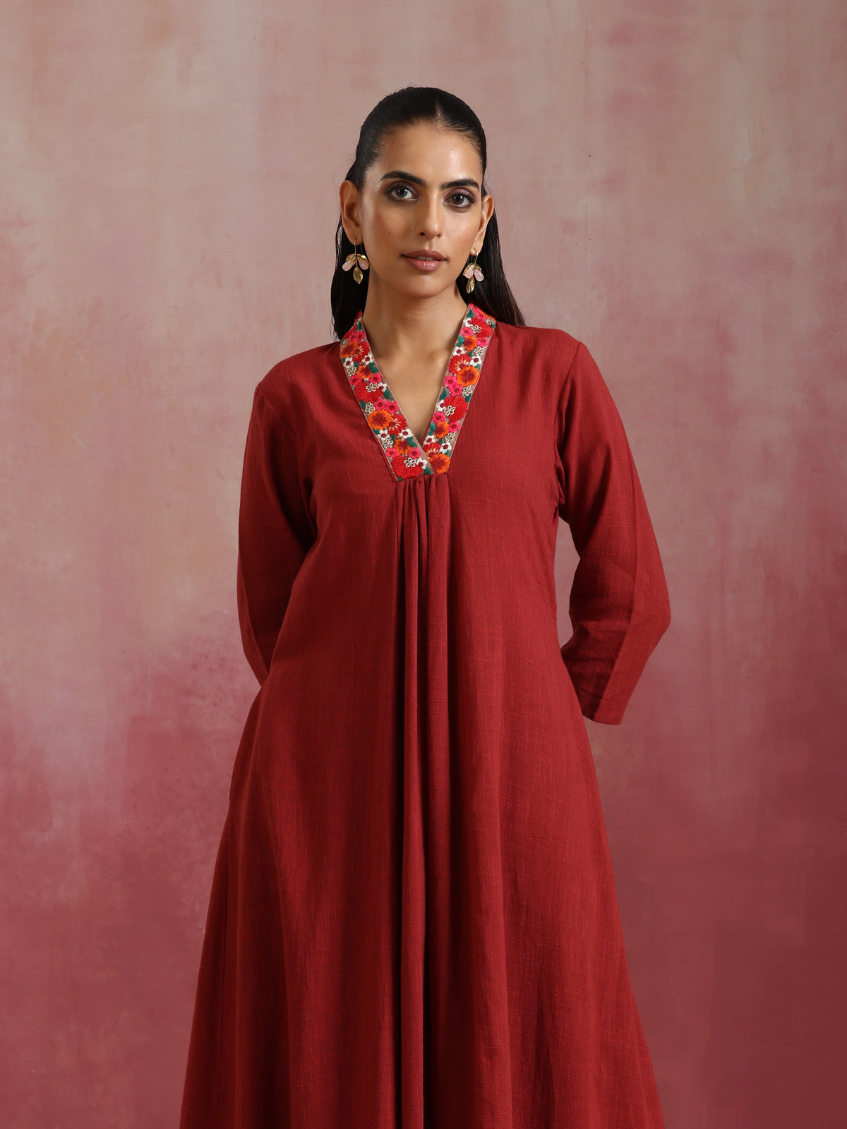 trueBrowns Maroon Cotton Dobby Kurta Set | Grocsy