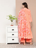 InWeave Women's Peach Tiered Anarkali Kurta Set | Grocsy