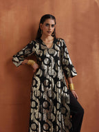 trueBrowns Black Metallic High Slit Kurta Set | Grocsy