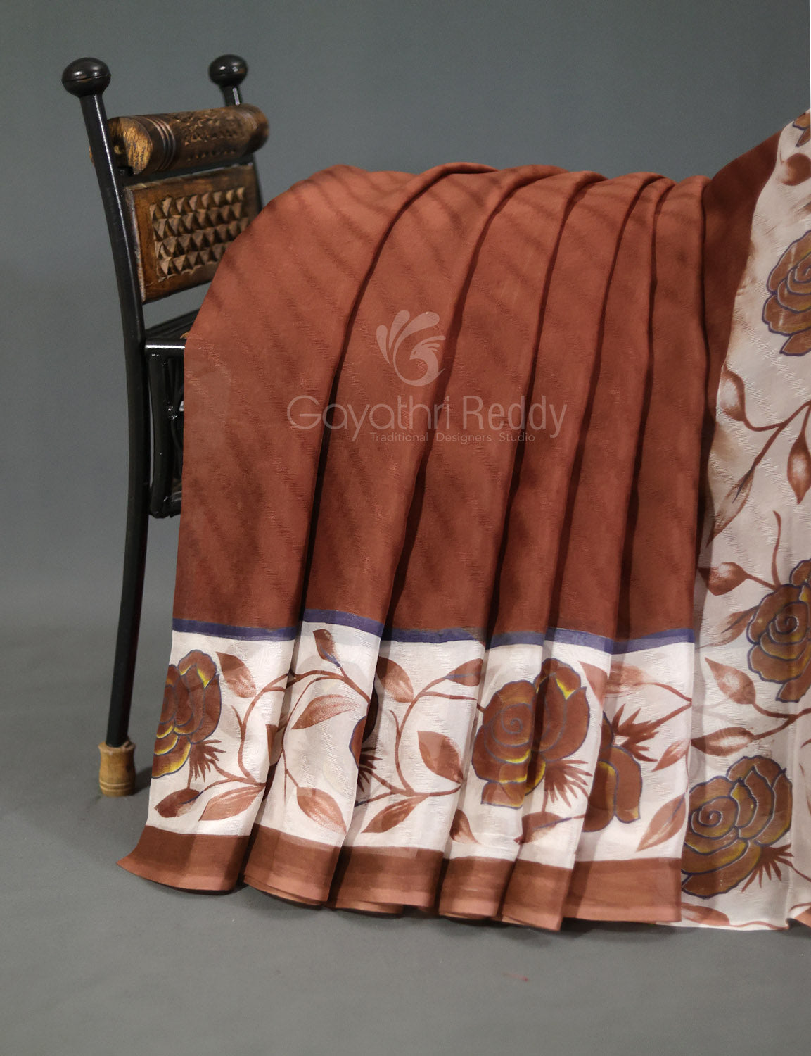 Brown With Off White Colour Leheriya Georgette Saree By Gayathri Reddy Designer Studio | Grocsy