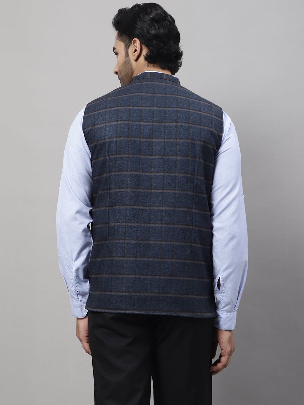 Even Apparels Men's Blue Nehru Jacket With Welt Pockets | Grocsy