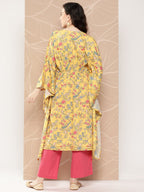 Ahalyaa Women Floral Printed Flared Sleeves Gotta Patti Floral Crepe Kaftan Kurta | Grocsy