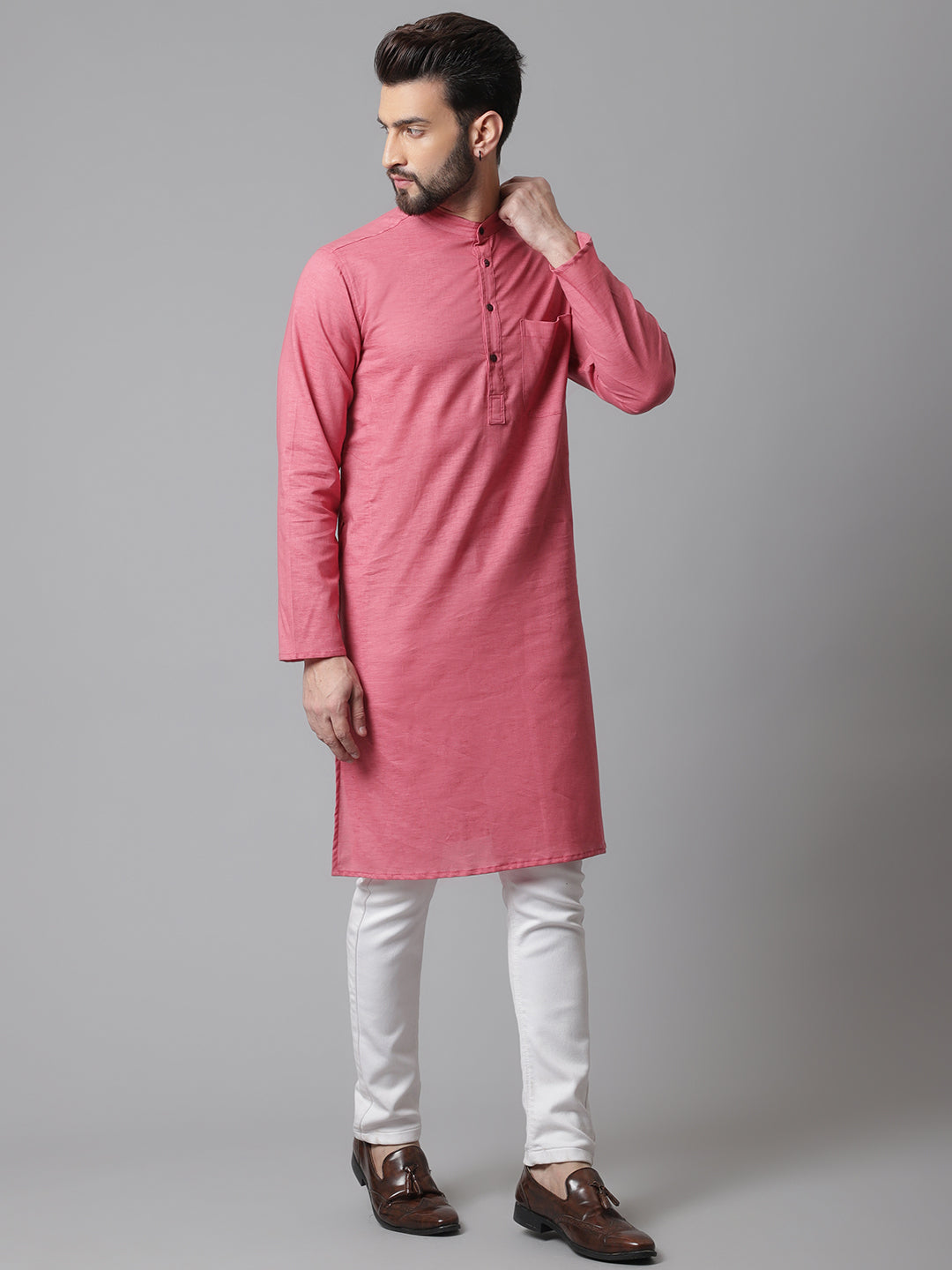 Even Apparels Rust Pure Cotton Kurta With Band Collar | Grocsy