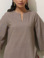 trueBrowns Grey Cotton Linen Kurta Pant Set | Grocsy