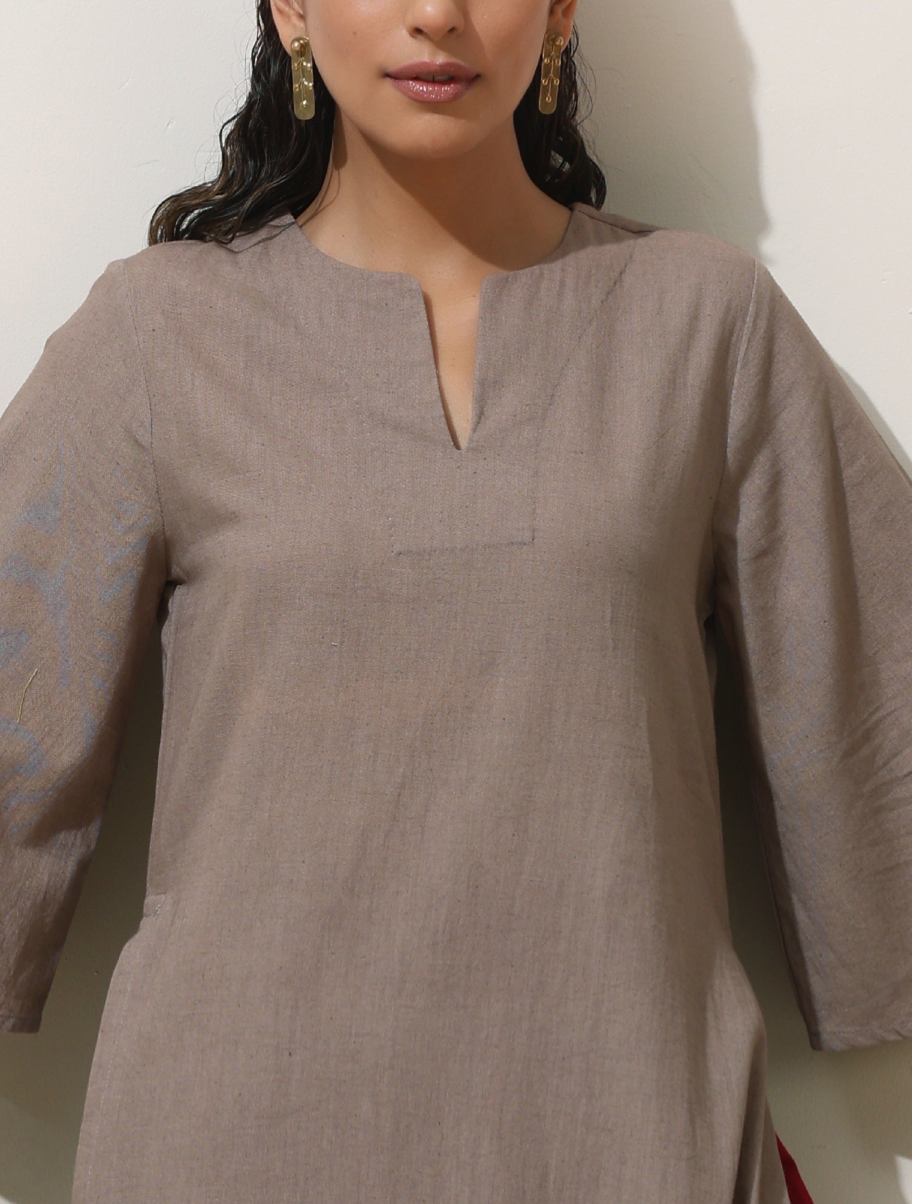 trueBrowns Grey Cotton Linen Kurta Pant Set | Grocsy