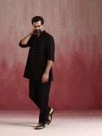 trueBrowns Men's Black Cotton Dobby Kurta Co-ord Set | Grocsy