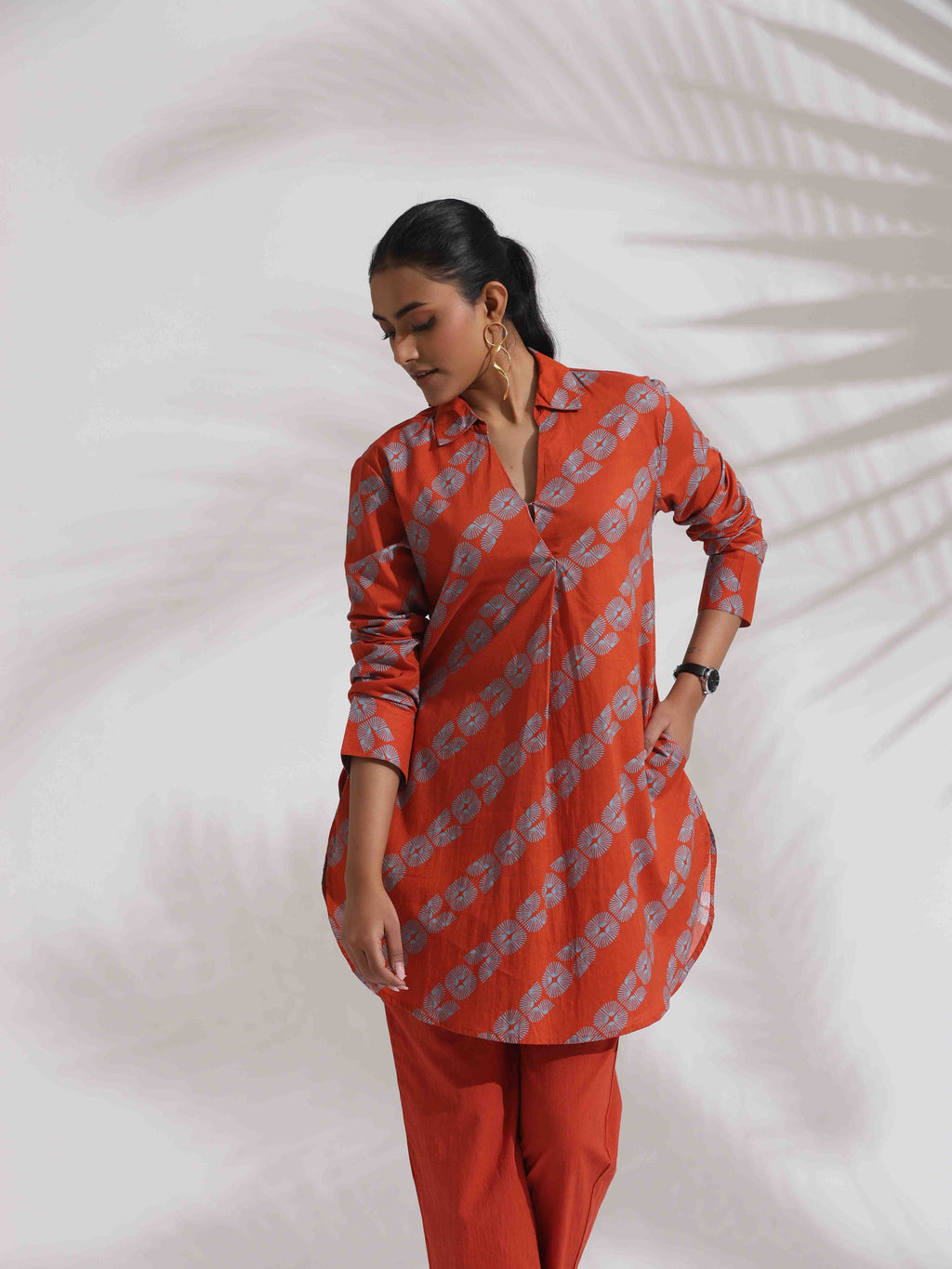 trueBrowns Orange Cotton Print Co-ord Set | Grocsy