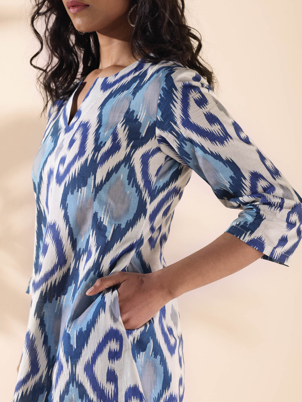 trueBrowns Blue Cotton Ikat Relaxed Co-ord Set | Grocsy