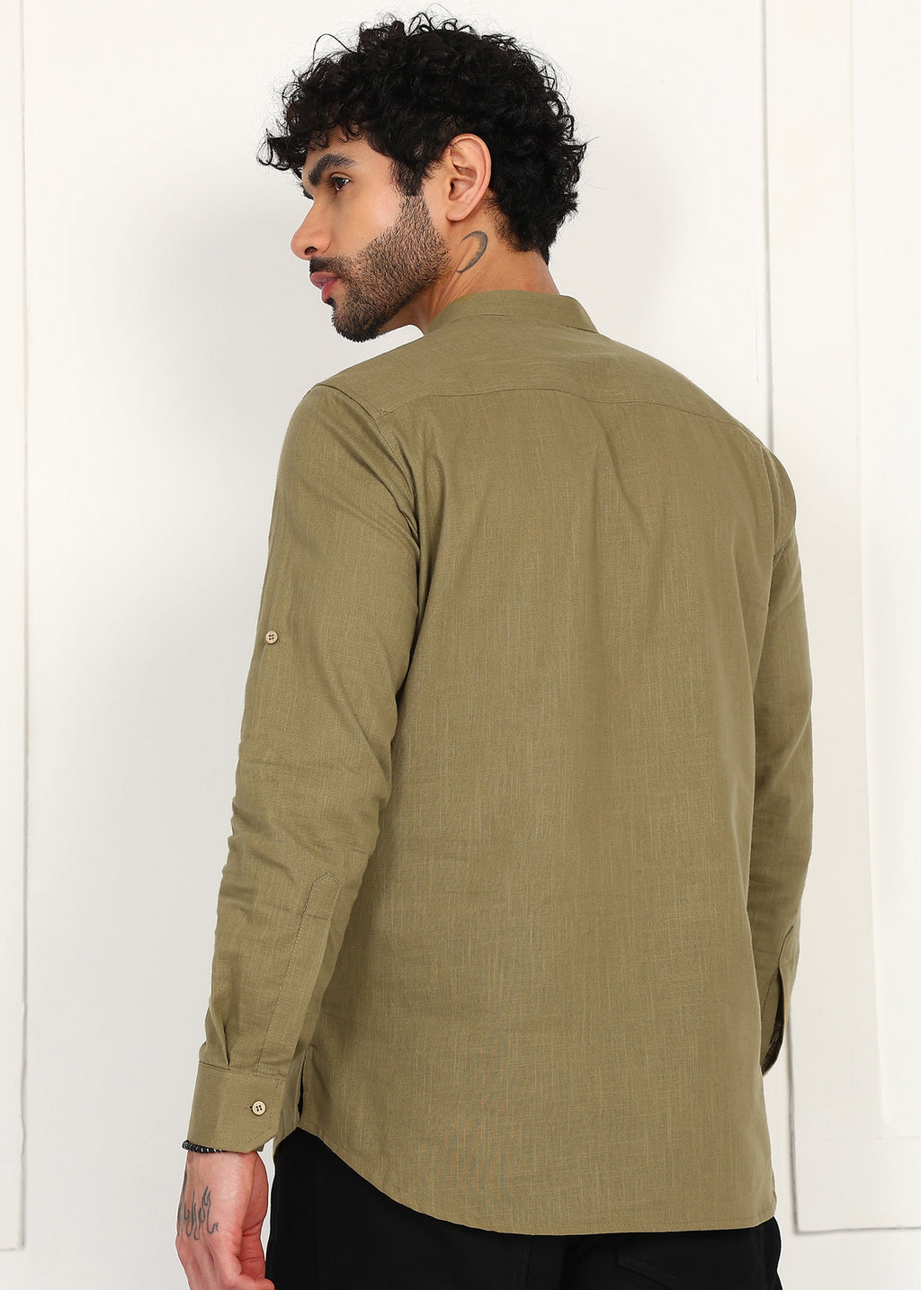 Fabmade Olive Root Linen Short Kurta | Grocsy