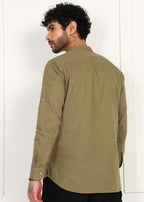 Fabmade Olive Root Linen Short Kurta | Grocsy