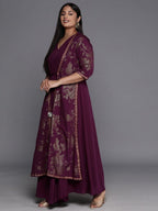 Ahalyaa Plus Size Floral Print Crepe Layered A-line Maxi Ethnic Dress | Grocsy
