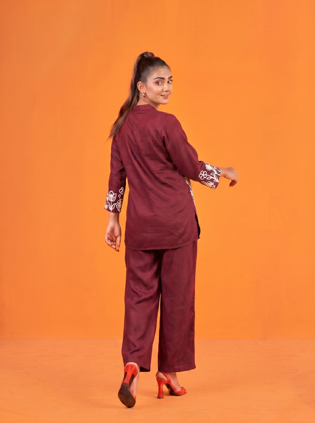 Anaita Maroon Stylish Readymade Co-Ords Set | Grocsy