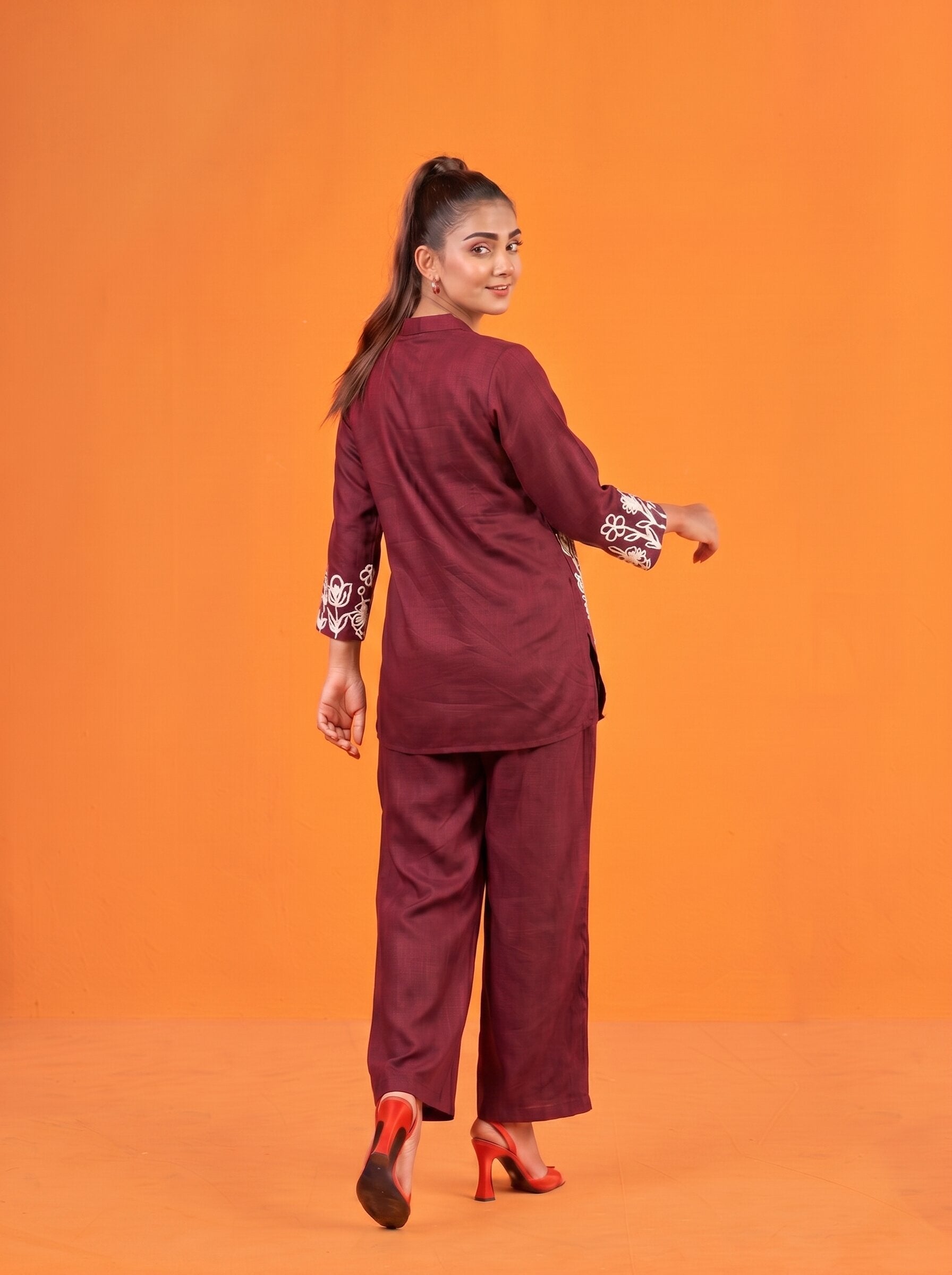 Anaita Maroon Stylish Readymade Co-Ords Set | Grocsy