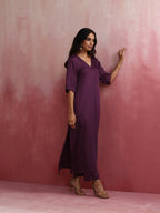 trueBrowns Purple Modal Pleated Kurta Set | Grocsy