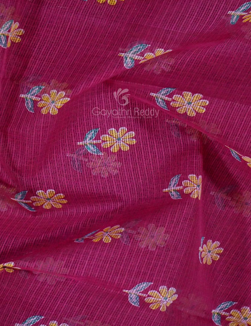 Magenta Pink And Mint Green Block Print Pure Kota Cotton Saree By Gayathri Reddy Designer Studio | Grocsy