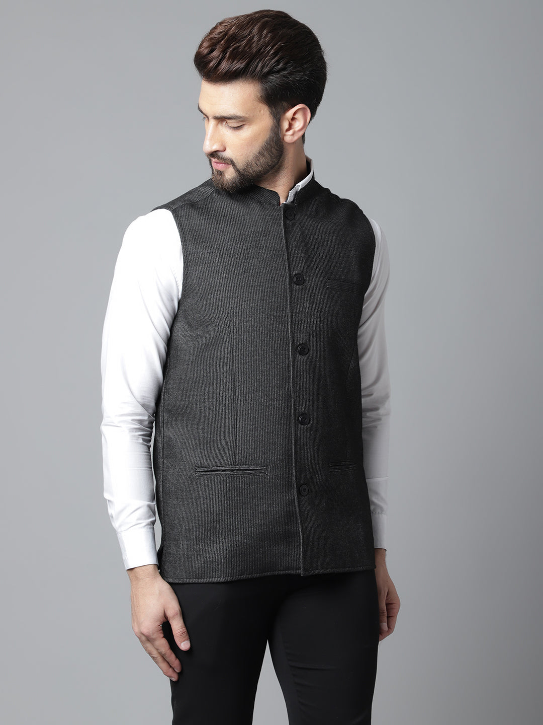 Even Apparels Men's Black Pure Wool Nehru Jacket | Grocsy