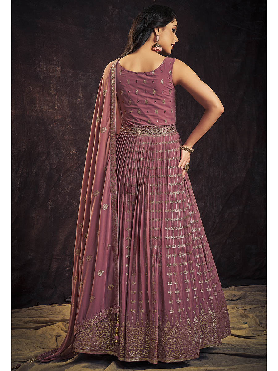 Myra Mauve Real Georgette Designer Gown Style Suit | Grocsy