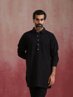 trueBrowns Men's Black Cotton Shirt Collar Stylized Kurta Co-ord set | Grocsy