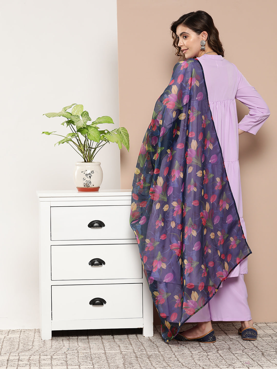InWeave Women's Mauve Tiered Anarkali Kurta Set | Grocsy