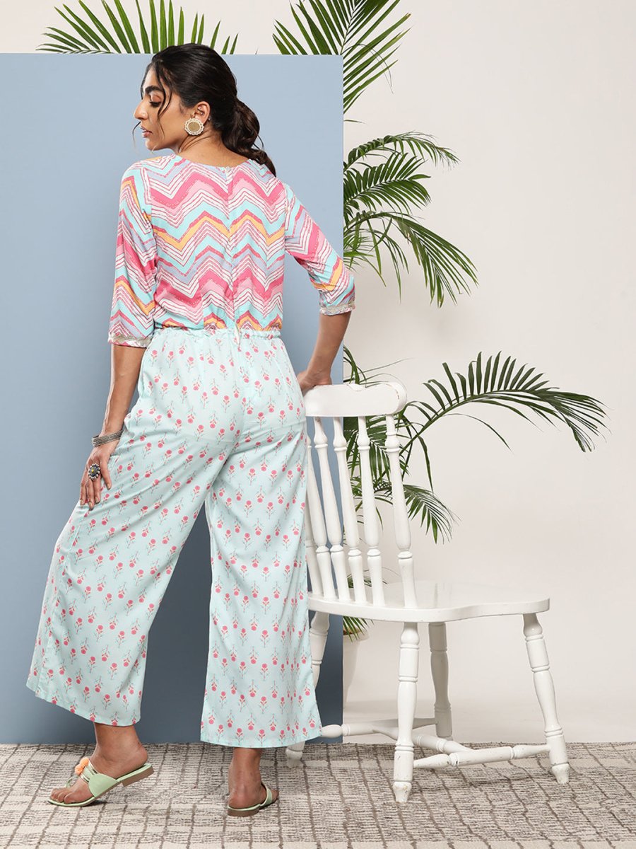 Ahalyaa Printed Waist Tie-Ups Basic Jumpsuit | Grocsy