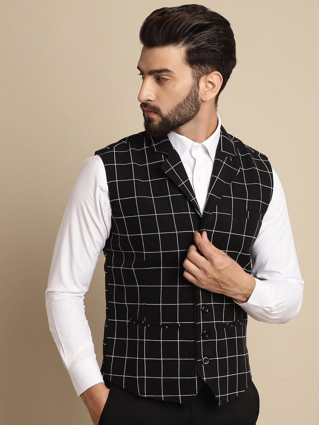 Even Apparels Men's Black Wool Waistcoat with Notched Lapel | Grocsy