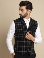 Even Apparels Men's Black Wool Waistcoat with Notched Lapel | Grocsy
