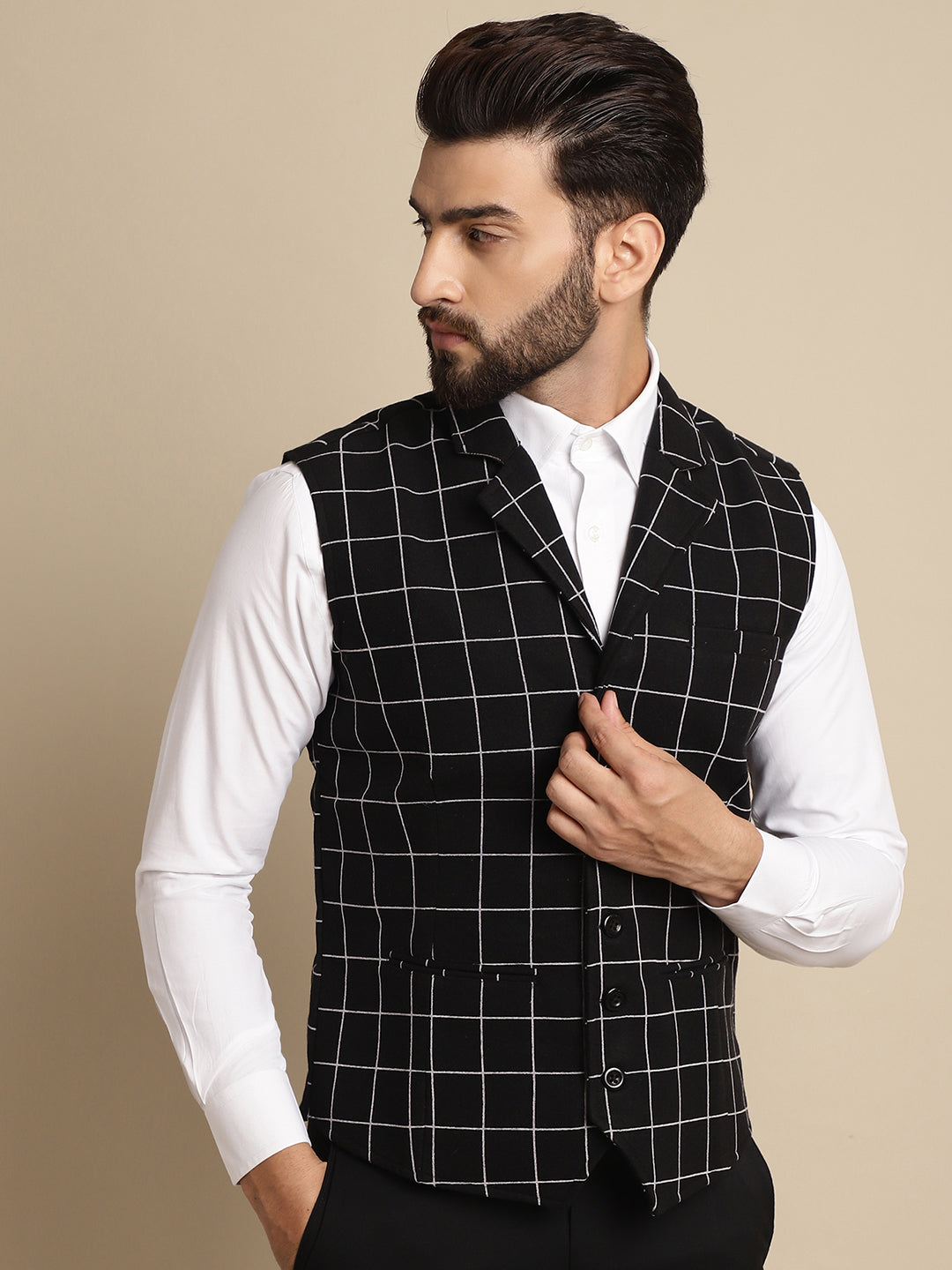Even Apparels Men's Black Wool Waistcoat with Notched Lapel | Grocsy