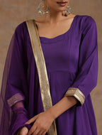 trueBrowns Violet Modal Satin Anarkali Set | Grocsy