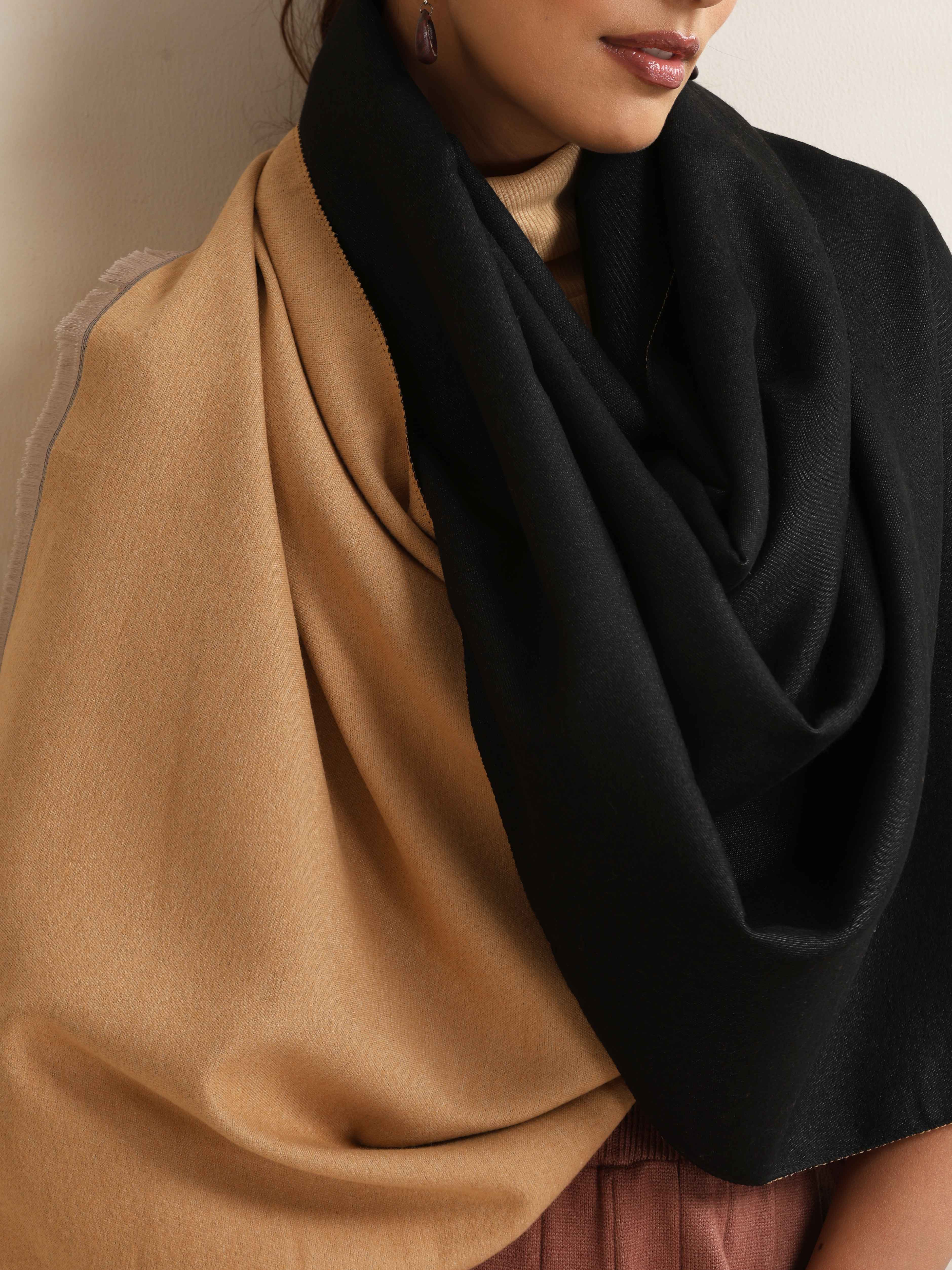trueBrowns Black Reversible Woollen Stole | Grocsy