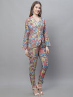 Jainish Women's WoDigital Printed Crop Top and Jacket Set - Multi | Grocsy