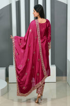Teeya Creation Rani Color Chinon Silk Heavy Embroidery Work Fully Stitched Salwar Suit | Grocsy