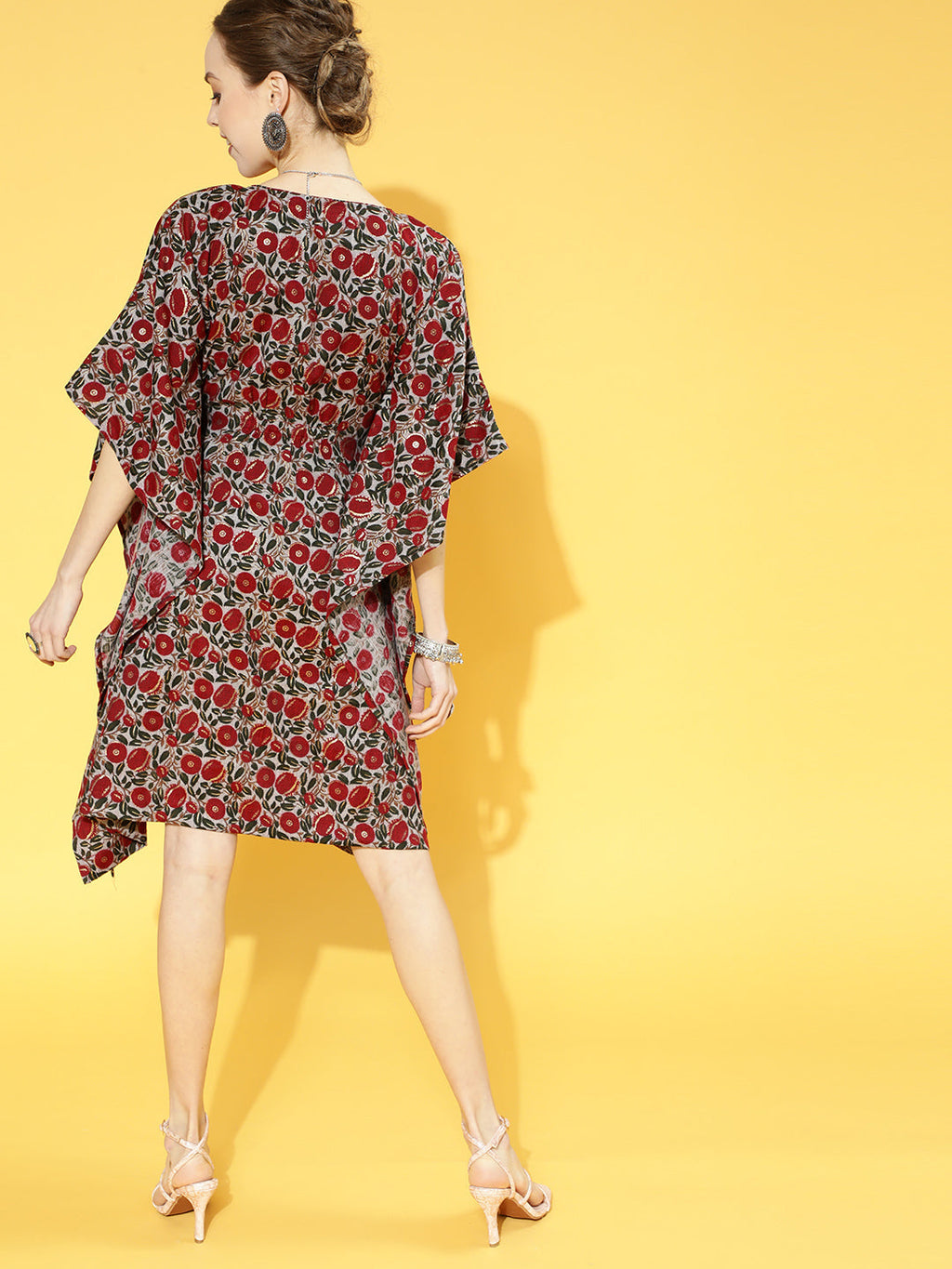 InWeave Women's Maroon Floral Jaal Print Kaftan Dress | Grocsy