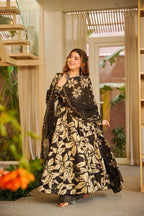 Yash Enterprise Black Muslin Cotton Silk Party Wear Embroidery Suit Set | Grocsy