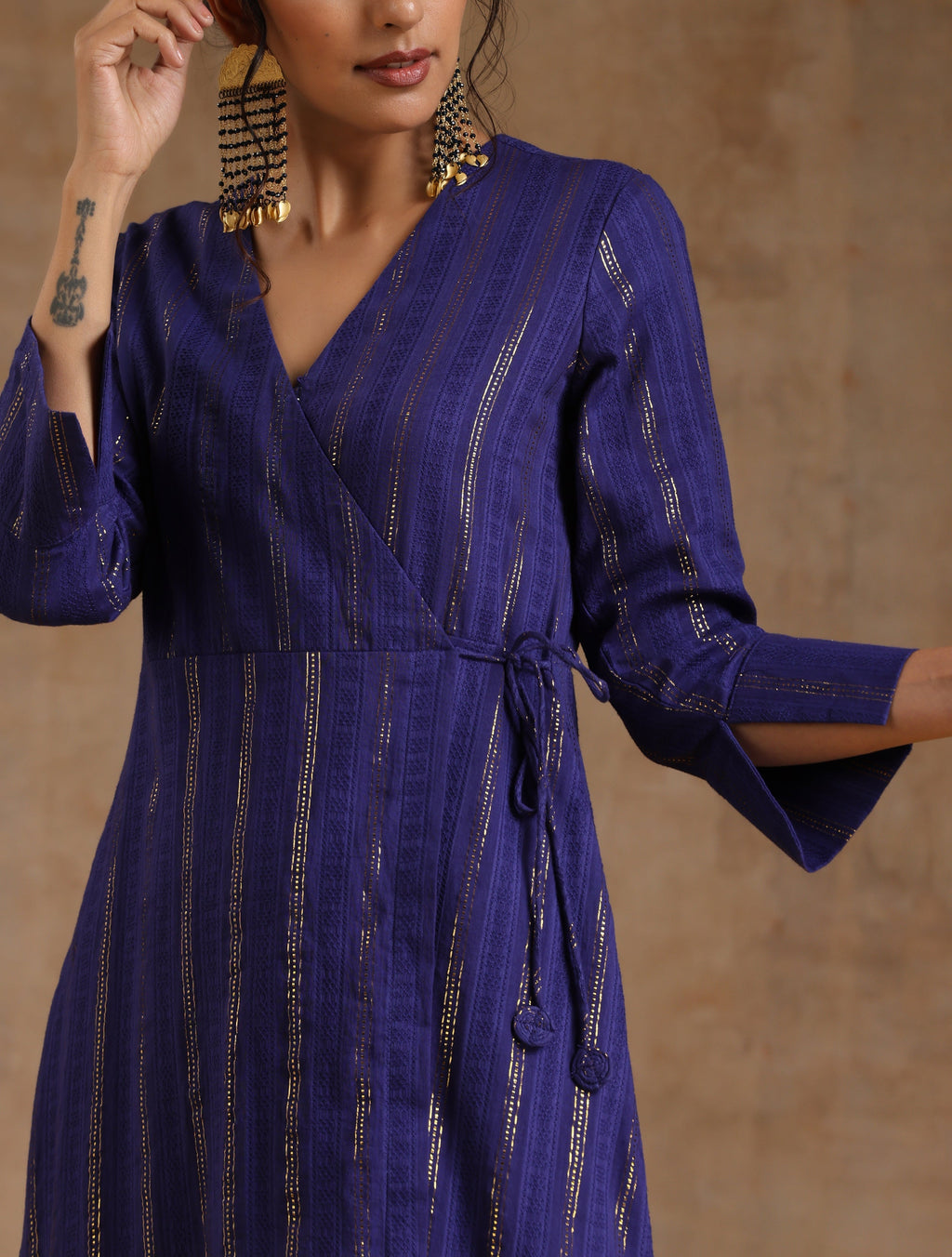 trueBrowns Spectrum Blue Gold Cotton Angrakha Kurta Set | Grocsy