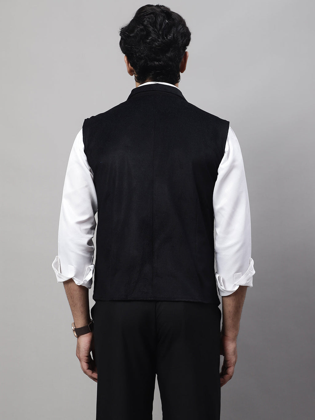 Even Apparels Men's Black Nehru Jacket With Welt Pockets | Grocsy