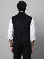Even Apparels Men's Black Nehru Jacket With Welt Pockets | Grocsy