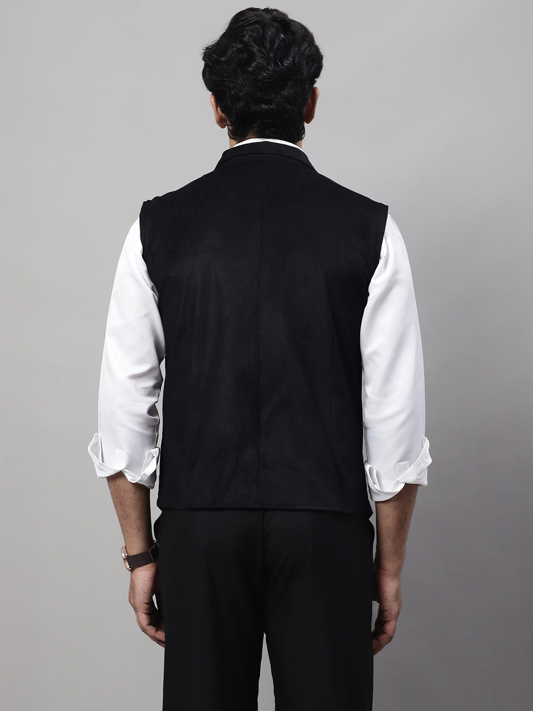 Even Apparels Men's Black Nehru Jacket With Welt Pockets | Grocsy