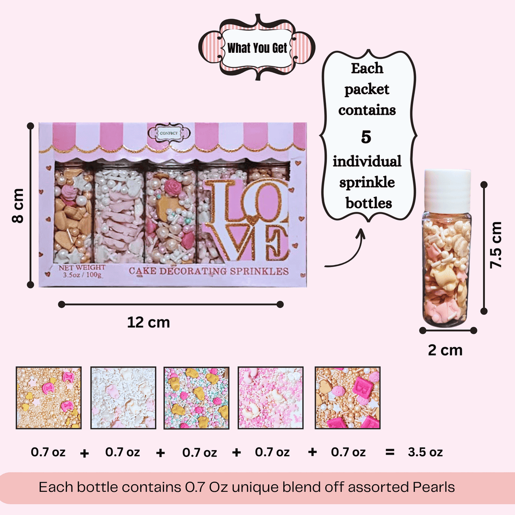 Confect Girls Baby Shower Sprinkles | Mix Heart, Teddy, Baby Feed Bottle & Baby Feet Sprinkles | Grocsy